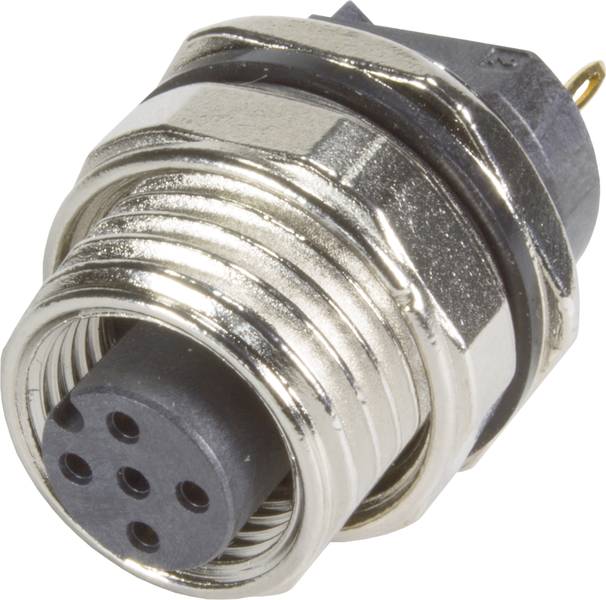 Steckverbinder mit rundem Metallgehäuse und sechs Steckplätzen, geeignet für mechanische und elektronische Verbindungen.