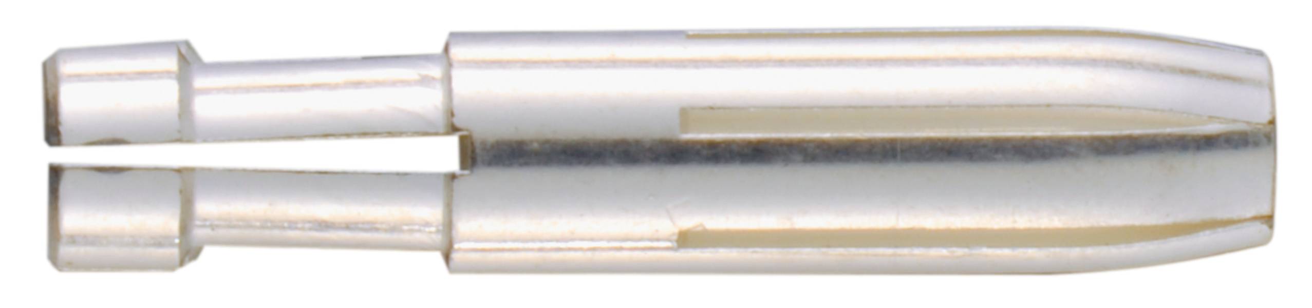 Silberner Metallstecker mit zwei parallelen Kontaktstiften, verwendet für elektrische Verbindungen.