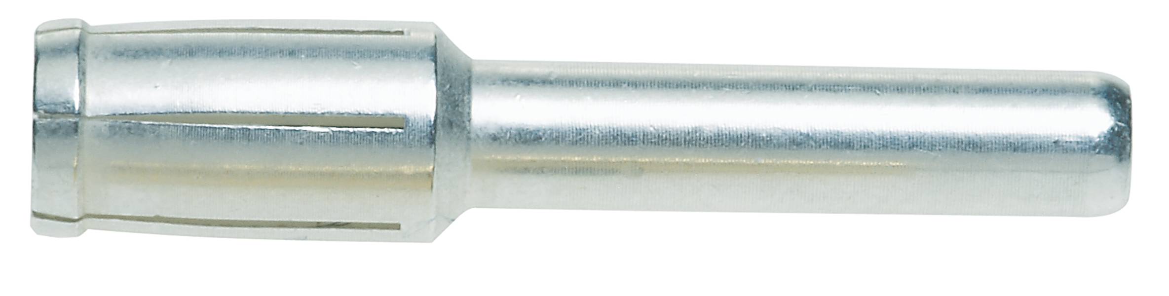 Ein silbernes, zylindrisches Metallteil, möglicherweise ein Adapter oder Verbindungsstück.
