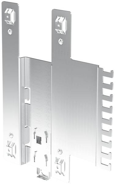 Metallische Montagehalterung mit seitlichen Öffnungen, geeignet für elektronische Geräteinstallation.