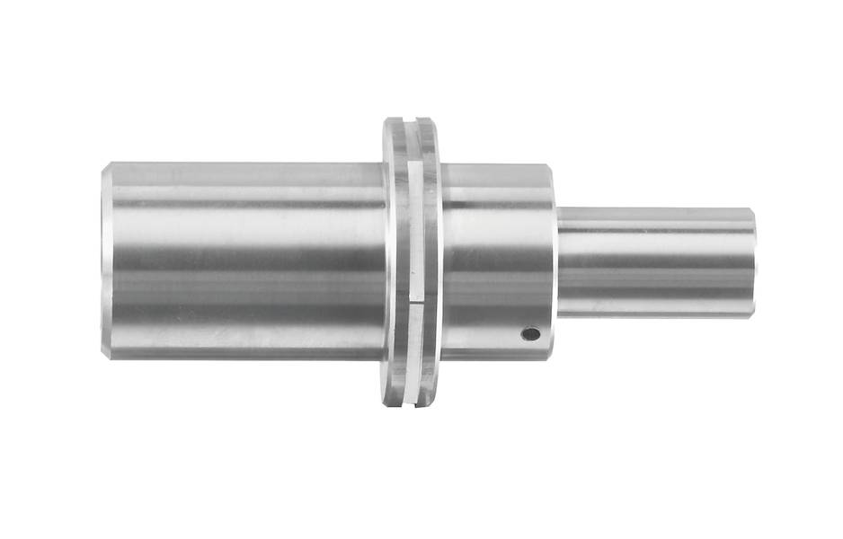 Ein zylindrisches Metallteil mit einem kleineren Zylinder an einem Ende. Es scheint Teil einer Maschinenkomponente zu sein.