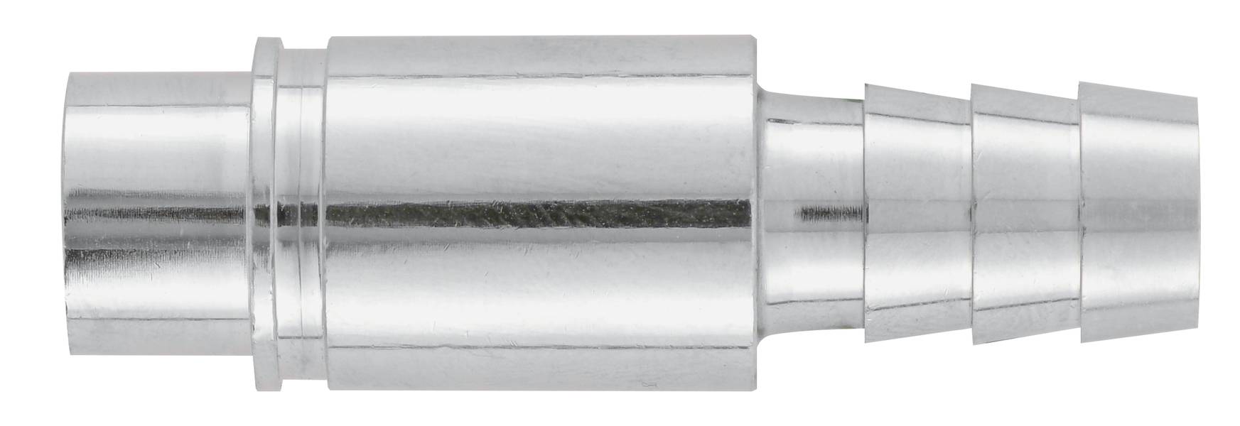 Metallischer Schlauchanschluss mit glatter und gerippter Seite, zur Verbindung von Schläuchen in technischen Anwendungen.