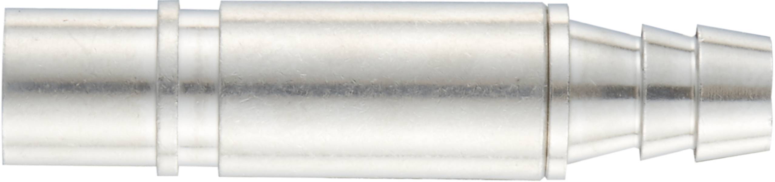 Metallischer Verbinder mit gestuftem Design. Verwendet für sicheren Anschluss in Schlauchsystemen.