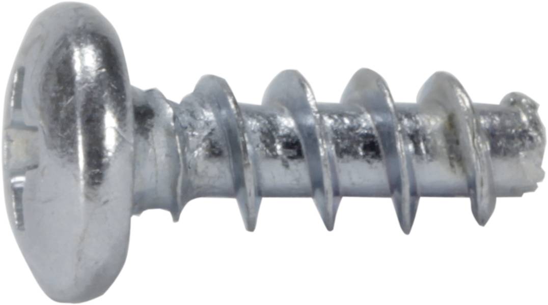 Eine silberne Metallschraube mit rundem Kopf und Gewinde.