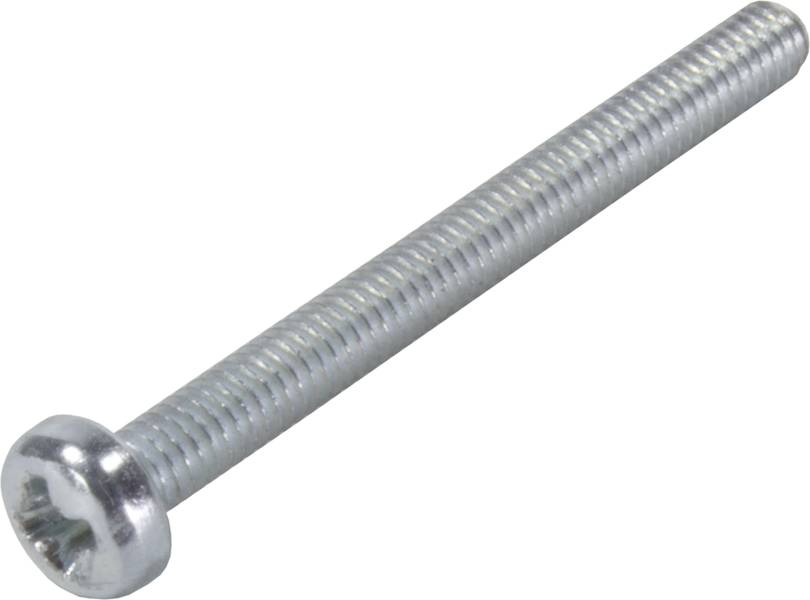 Eine silberne Metallschraube mit Kreuzschlitzkopf und durchgängigem Gewinde. Sie ist für allgemeine Befestigungszwecke geeignet.