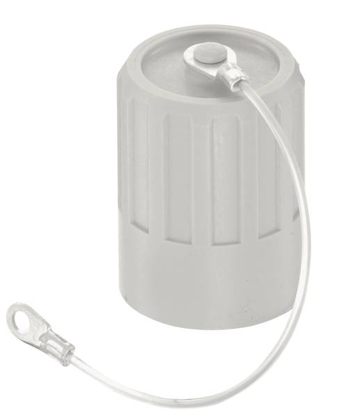 Grauer Batteriekappenbezug mit transparentem Befestigungskabel. Hauptsächlich für Schutz und Verbindungszwecke bei Batterien verwendet.