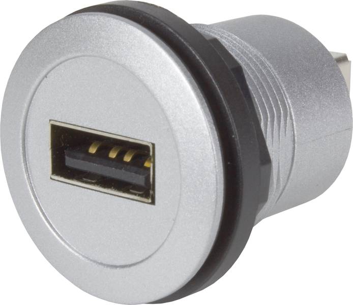 Silberfarbener USB-Steckverbinder, zylindrische Form, Schnittstelle sichtbar, geeignet für elektronische Anschlüsse.