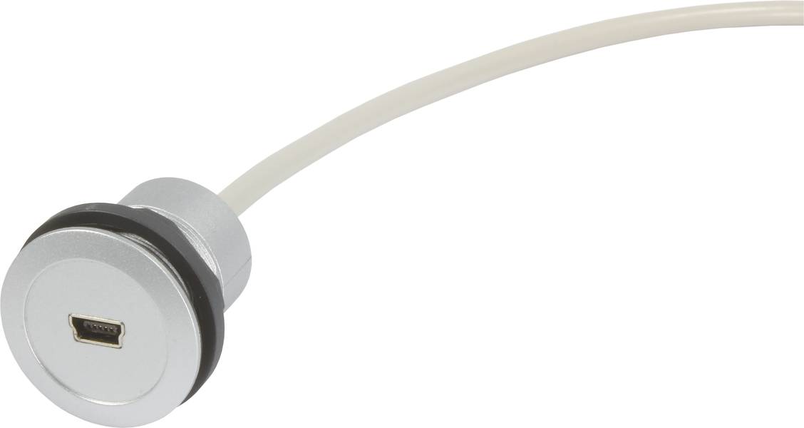 Ein rundes, silbernes Ladegerät mit einem USB-Mikroanschluss und einem weißen Kabel, das zur Stromversorgung oder Datenübertragung dient.