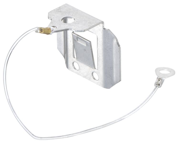 Metallische Klemme mit Anschlussdraht. Geeignet zur Befestigung oder Erdung elektrischer Geräte.