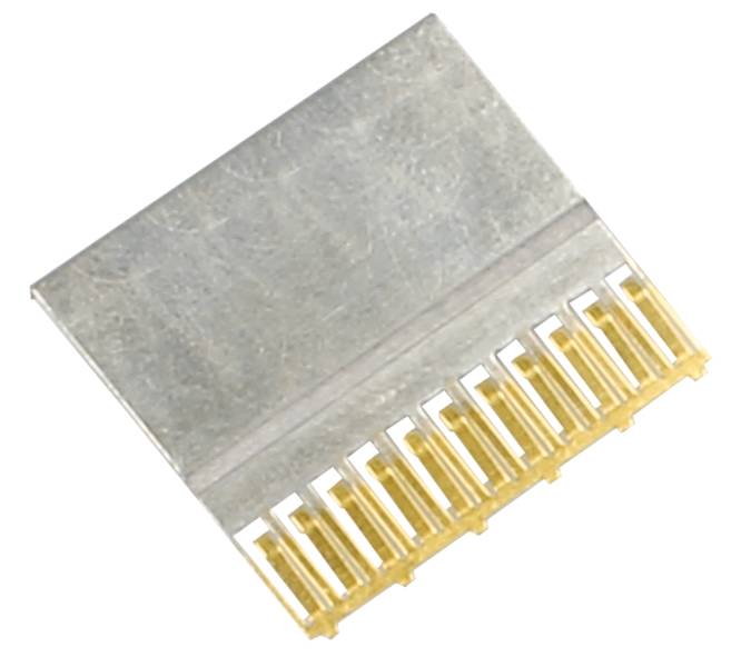Metallverbindungsstück mit neun goldenen Kontakten. Verwendet in elektronischen Geräten für sichere elektrische Verbindungen.