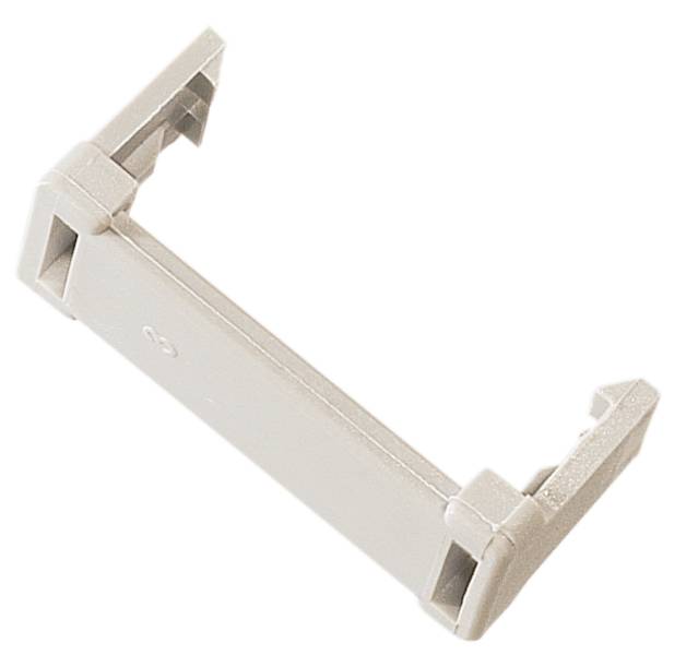 Beige Kunststoffhalter in L-Form mit Steckverbindungen an beiden Enden.