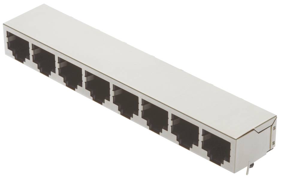 Sechsfache RJ-45-Netzwerkbuchse, ideal zur gleichzeitigen Verbindung mehrerer Ethernet-Kabel in einem Netzwerkgerätesystem.
