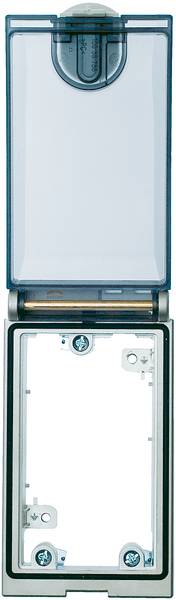 Offene, leere Steckdosenabdeckung mit transparentem Deckel.