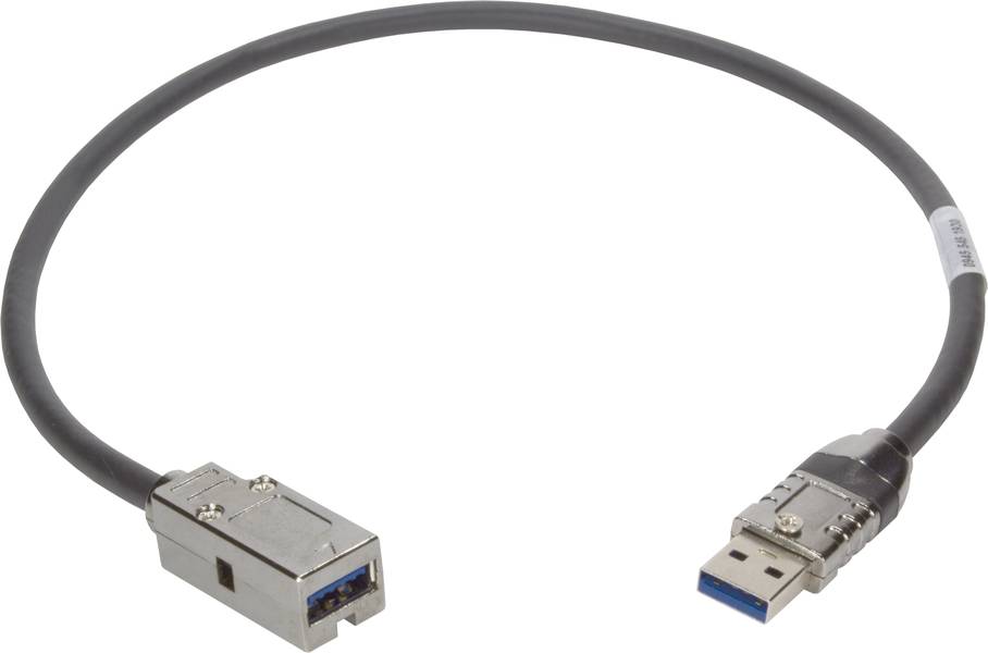 Ein schwarzes USB-Kabel mit einem USB-Typ-A-Stecker auf der einen Seite und einem eSATA-Stecker auf der anderen Seite.