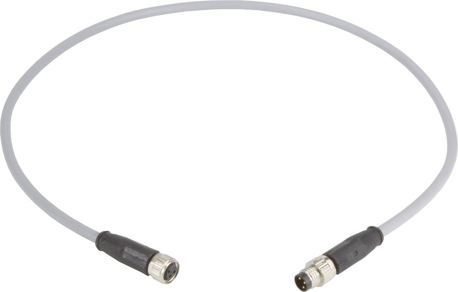 Ein graues Kabel mit schwarzen Steckern an beiden Enden