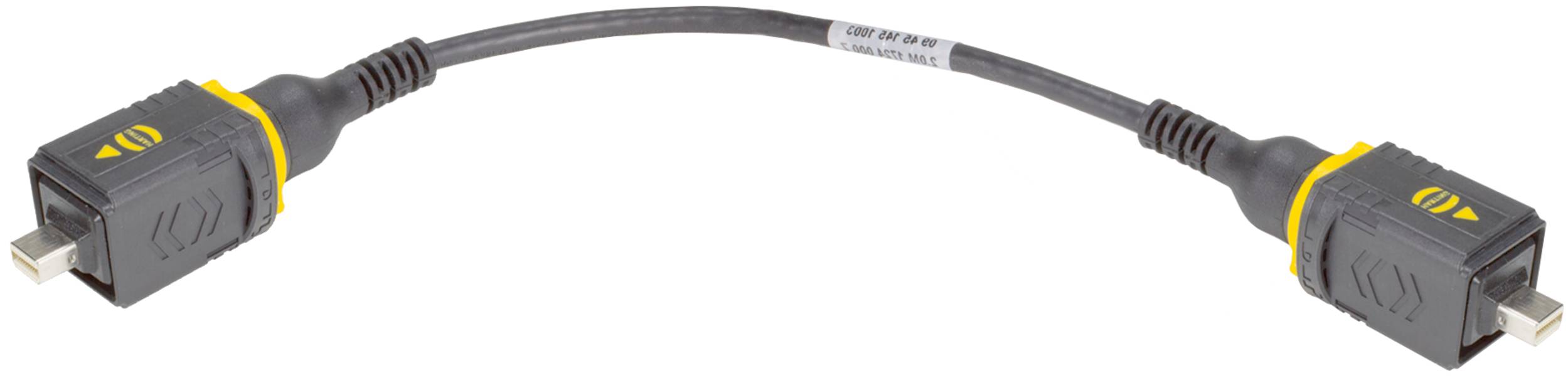 Ein kurzes Kabel mit zwei rechteckigen HDMI-Steckern an den Enden, geeignet für die Verbindung elektronischer Geräte.