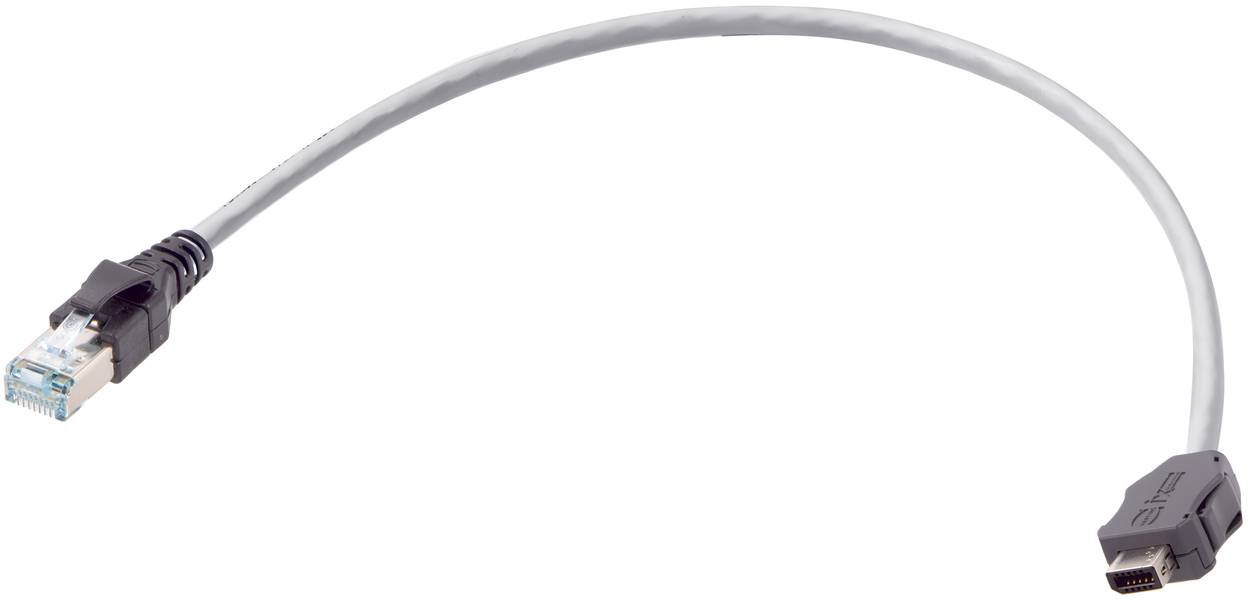 Ein graues Netzwerkkabel mit RJ45-Stecker und HDMI-Stecker an den Enden, verwendet zur Verbindung von Geräten für Datenübertragung.