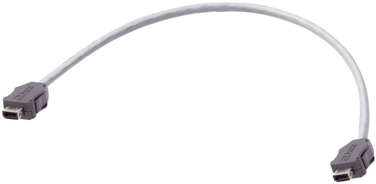 Weißes, kurzes Kabel mit zwei identischen Anschlüssen an beiden Enden, geeignet zum Verbinden elektronischer Geräte.