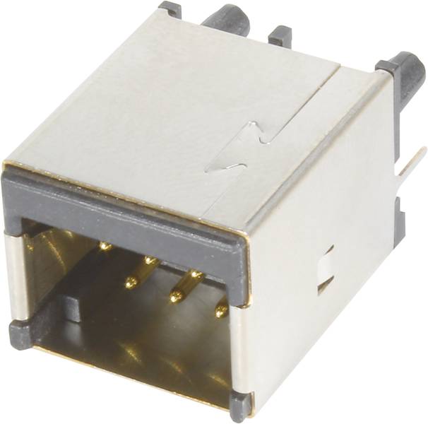Metallischer USB-Anschluss, rechteckig, mit mehreren Pins im Inneren zum Anschluss elektronischer Geräte.