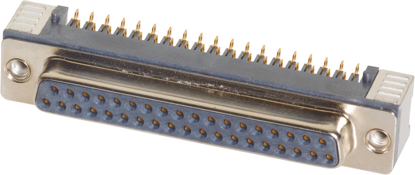Ein rechteckiger elektronischer Stecker mit mehreren kleinen Metallanschlüssen in zwei Reihen, typisch für IT-Geräte-Verbindungen.