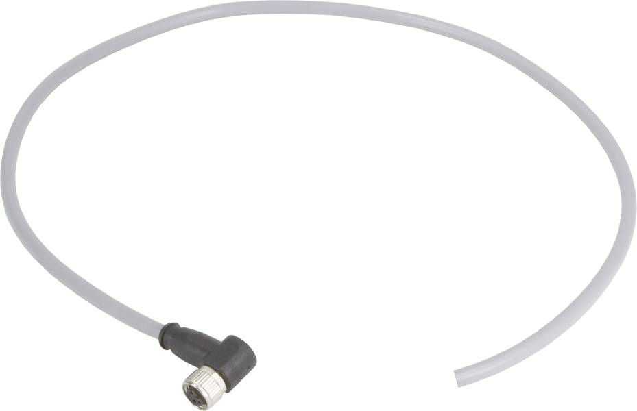 Graues Kabel mit einem L-förmigen Stecker am Ende, geeignet für elektrische oder elektronische Anschlüsse.