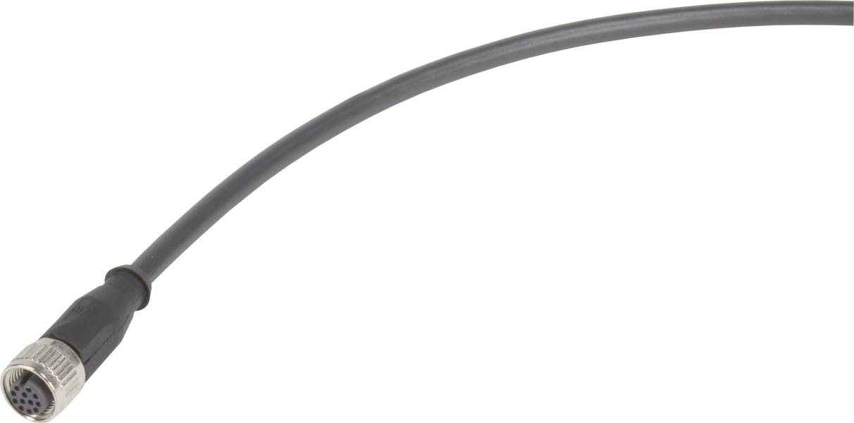 Ein graues Anschlusskabel mit einem Metallstecker am Ende biegt sich leicht nach oben. Ideal für elektronische Verbindungen.