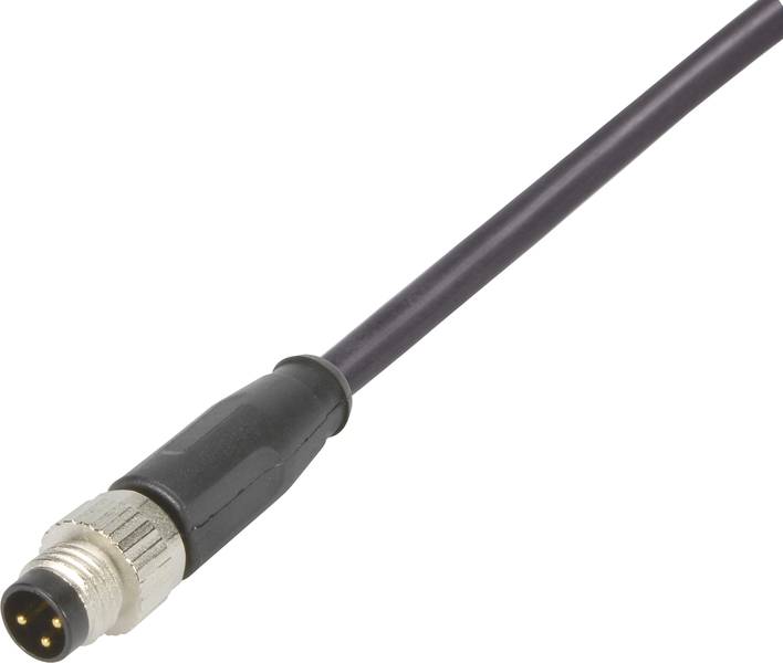Abbildung eines schwarzen Kabels mit silbernem, rundem Stecker mit vier Pins.