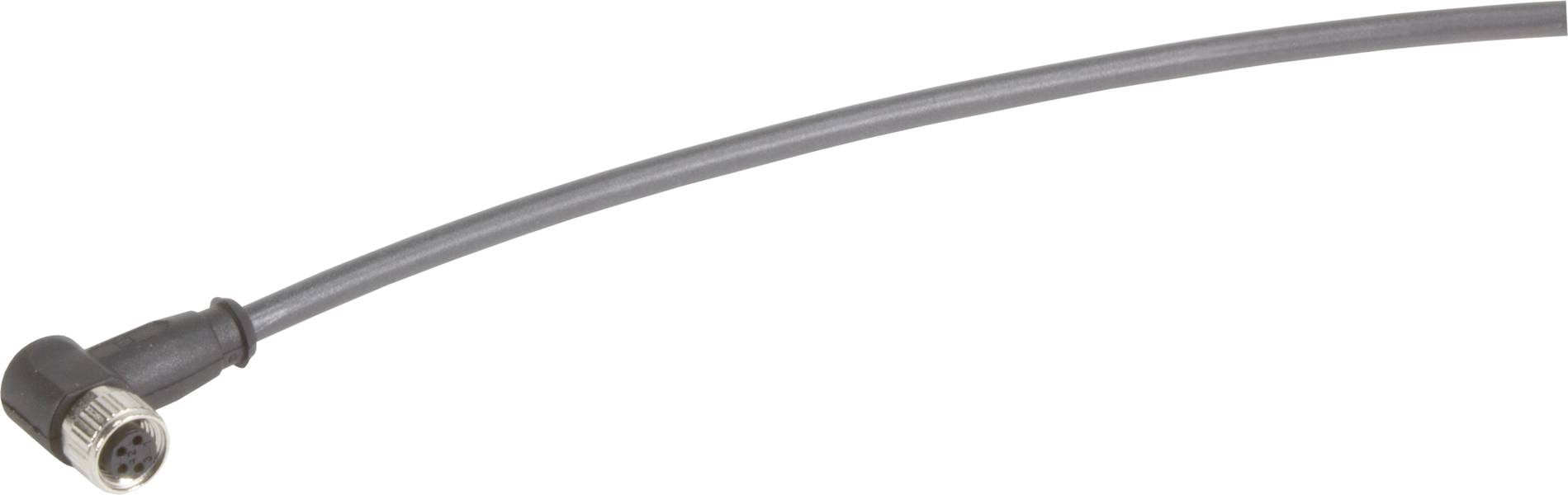 Graues Kabel mit abgewinkeltem Stecker, das wahrscheinlich für elektronische Verbindungen oder Geräteanschlüsse verwendet wird.