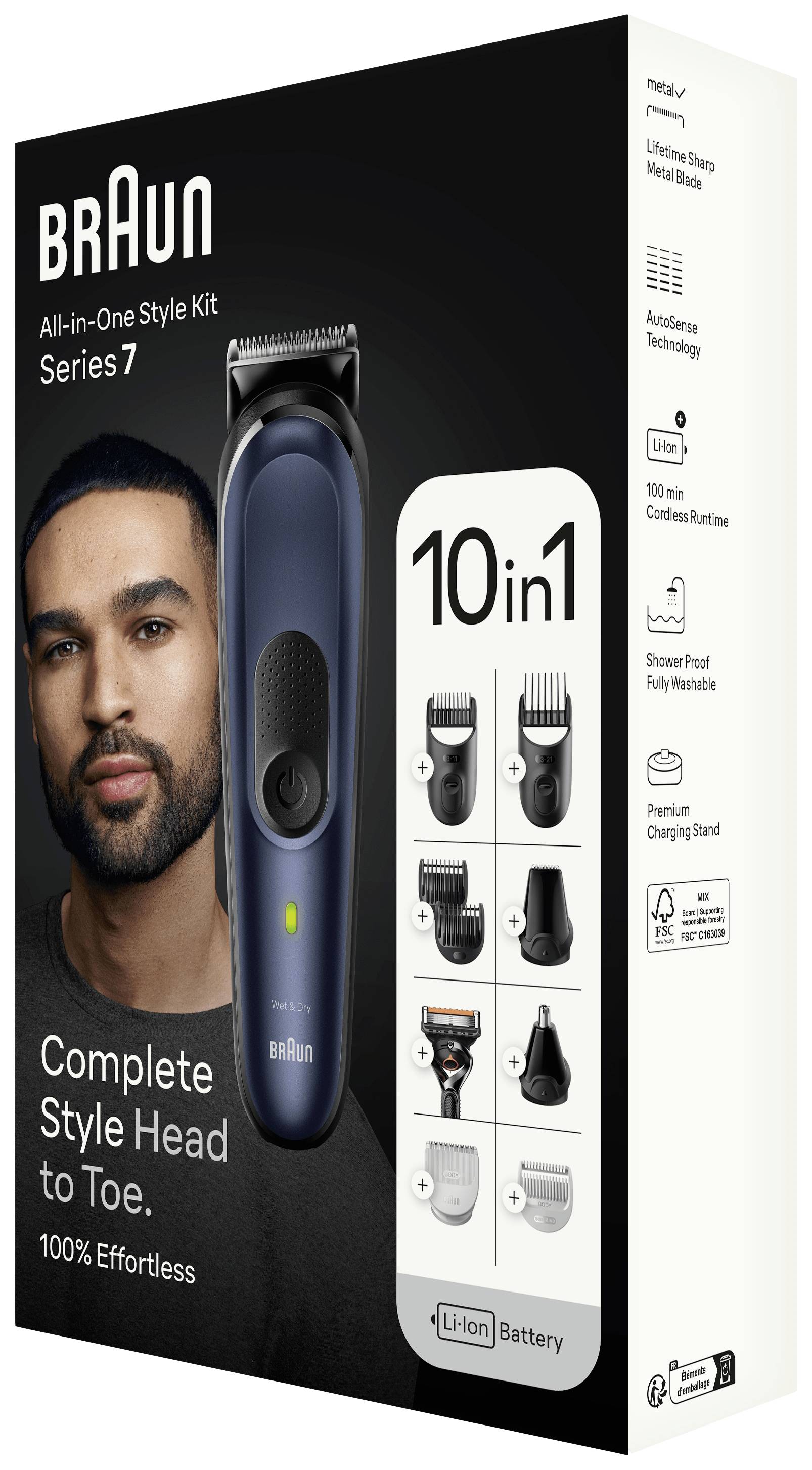 Braun MGK7421 Haarschneider, Bartschneider, Körperhaartrimmer, Ohr-, Nasenhaartrimmer abwaschbar Blau (matt)