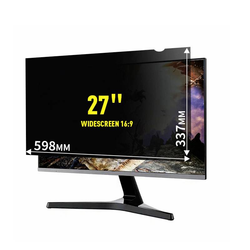 Ein 27 Zoll Widescreen-Monitor mit einem Seitenverhältnis von 16:9, Abmessungen: 598 mm Breite, 337 mm Höhe.
