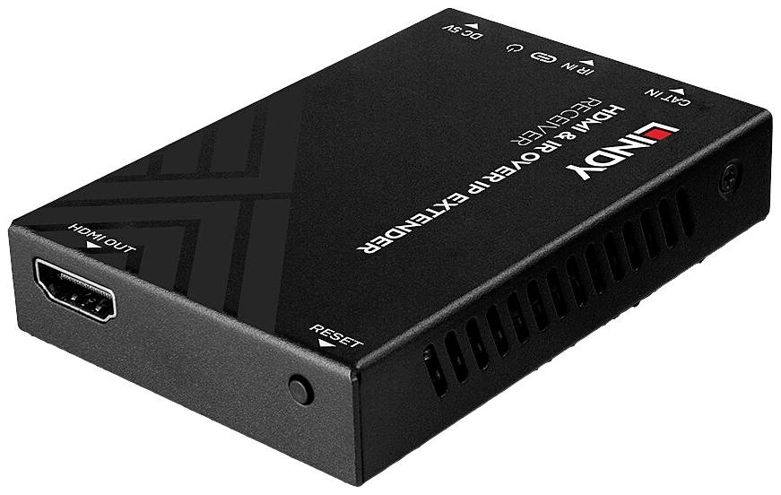 'HDMI to IR-Optik-Extender' Sendergerät, kompakt und schwarz mit HDMI-Anschluss und Lüftungsschlitzen, zur Signalübertragung.