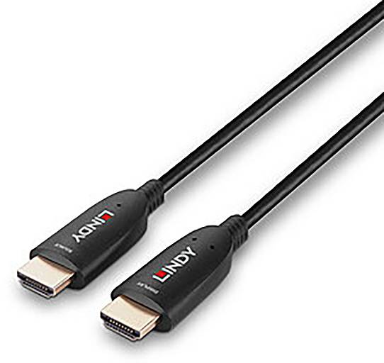 Zwei schwarze HDMI-Kabel mit goldenen Steckern und dem Logo 'LINDY' auf jedem Stecker.