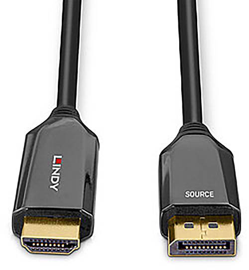 Ein HDMI-Kabel mit zwei Steckern. Der eine Stecker ist als 'SOURCE' gekennzeichnet.