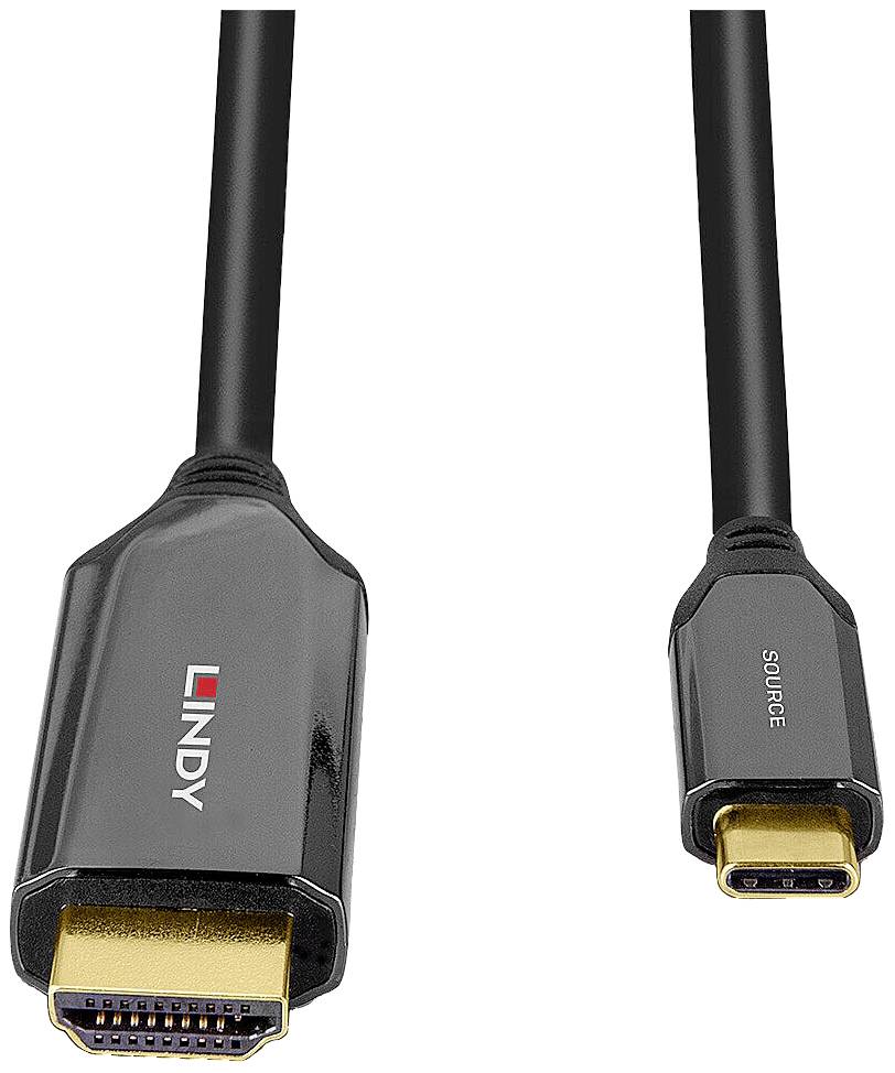 LINDY USB-C® Adapterkabel USB-C® Stecker, HDMI-A Stecker 2.00m Schwarz 43368 8K UHD HDMI-Kabel