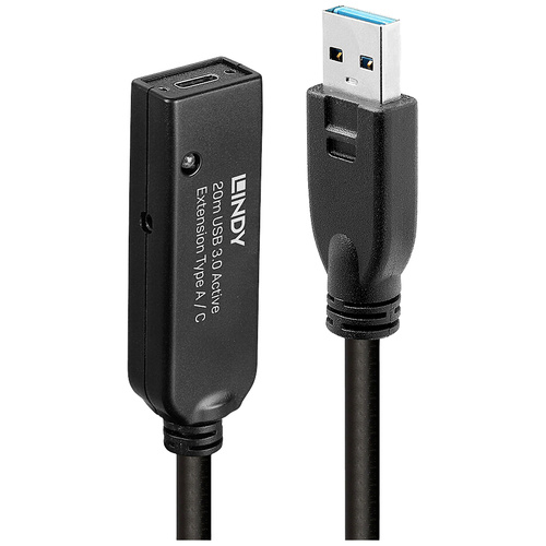 LINDY USB-Kabel USB 3.2 Gen1 (USB 3.0 / USB 3.1 Gen1) USB-A Stecker, USB-C® Buchse 20.00 m Schwarz