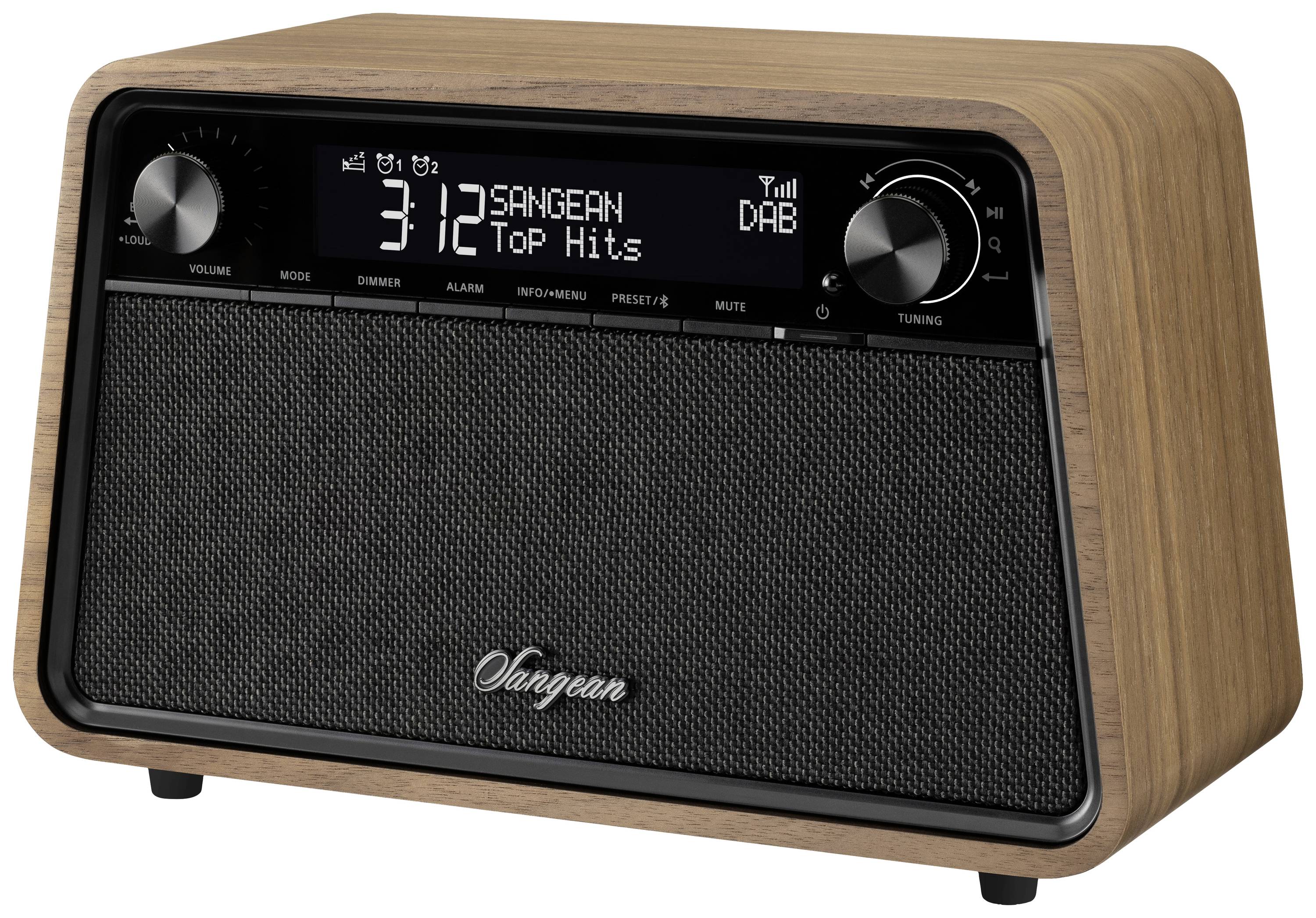 Sangean Premium Wooden Cabinet WR-201 Tischradio DAB+, FM DAB+, Bluetooth®, AUX, UKW Weckfunktion Walnuss