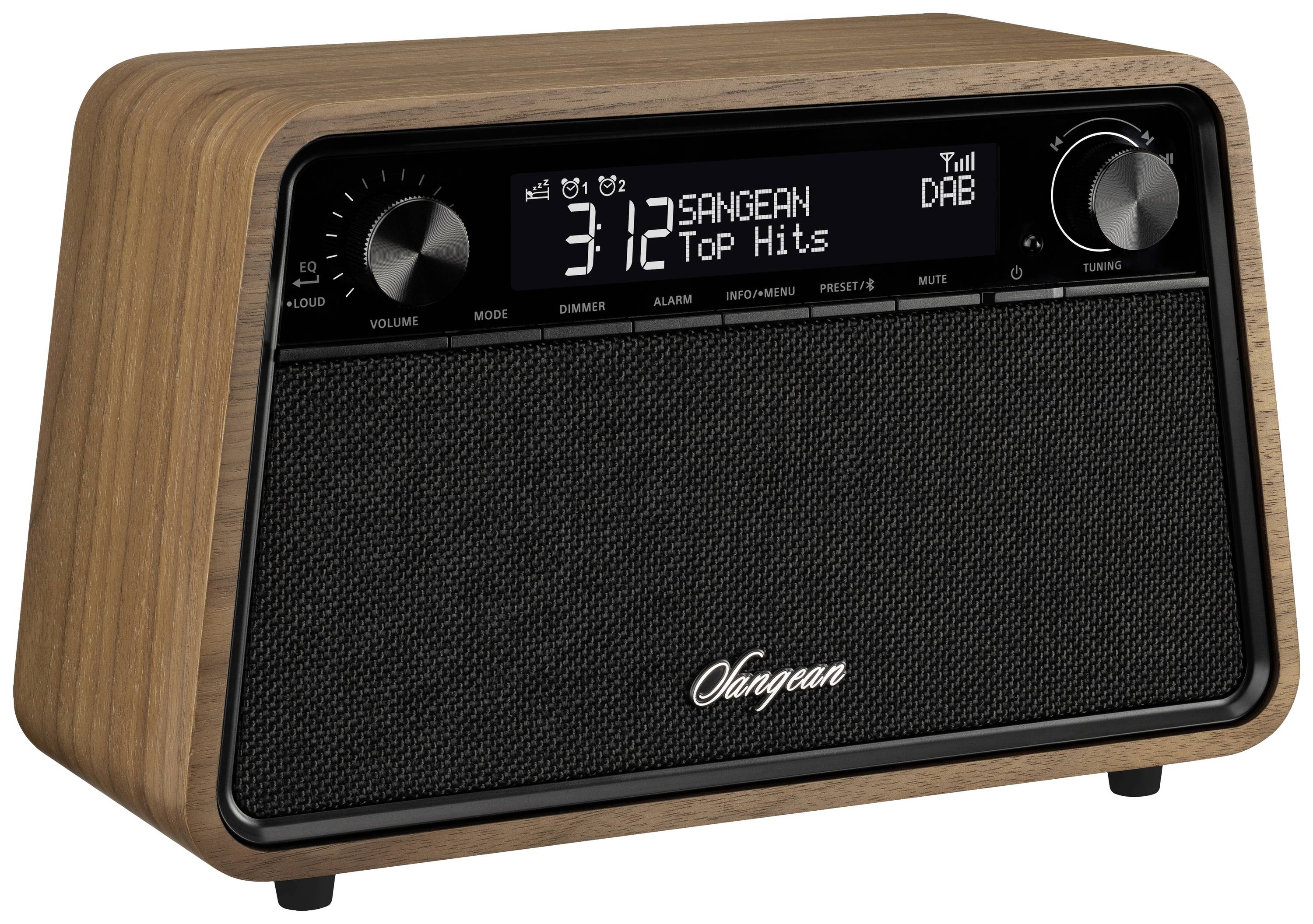 Sangean Premium Wooden Cabinet WR-201 Tischradio DAB+, FM DAB+, Bluetooth®, AUX, UKW Weckfunktion Walnuss