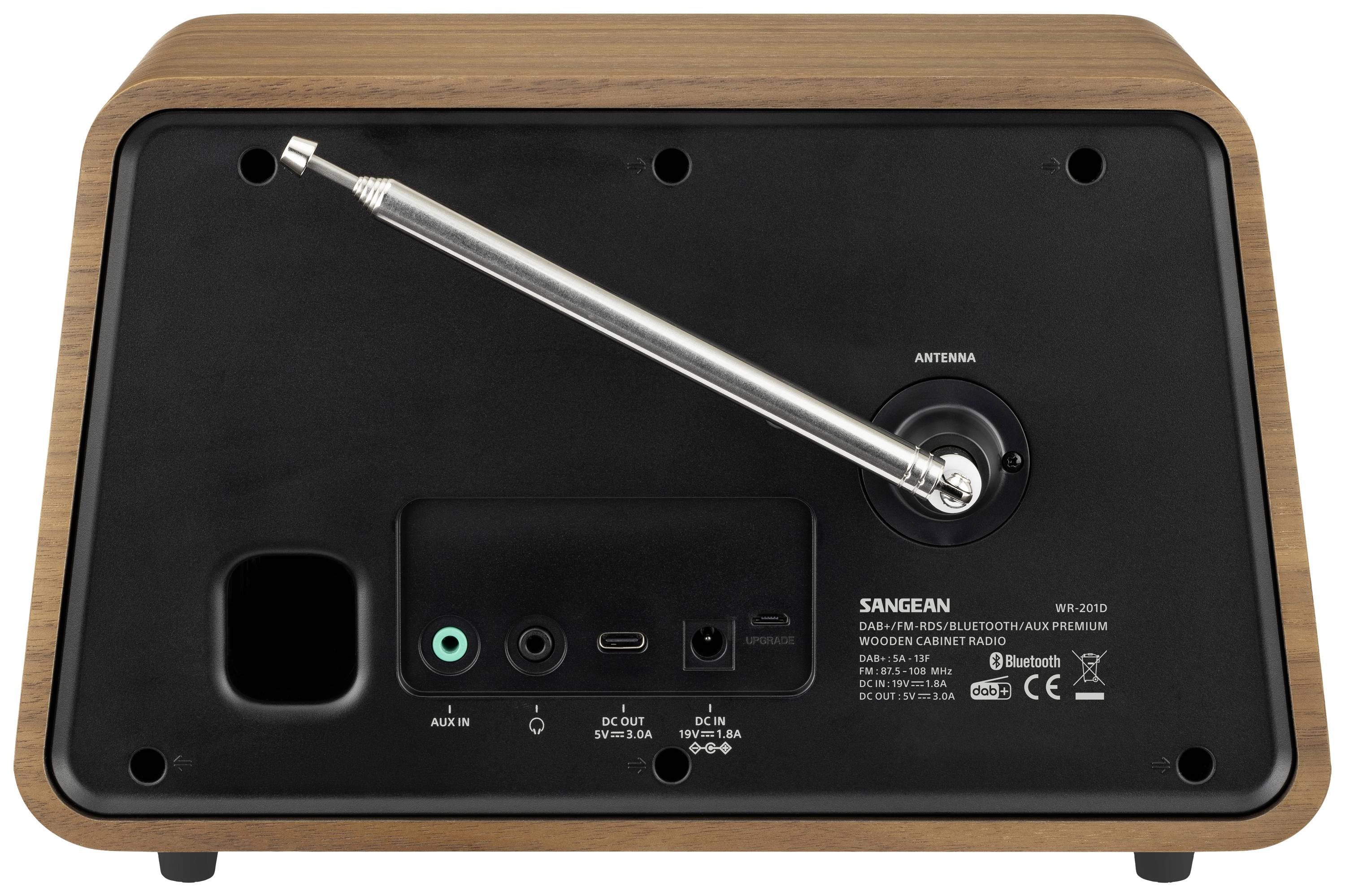 Sangean Premium Wooden Cabinet WR-201 Tischradio DAB+, FM DAB+, Bluetooth®, AUX, UKW Weckfunktion Walnuss