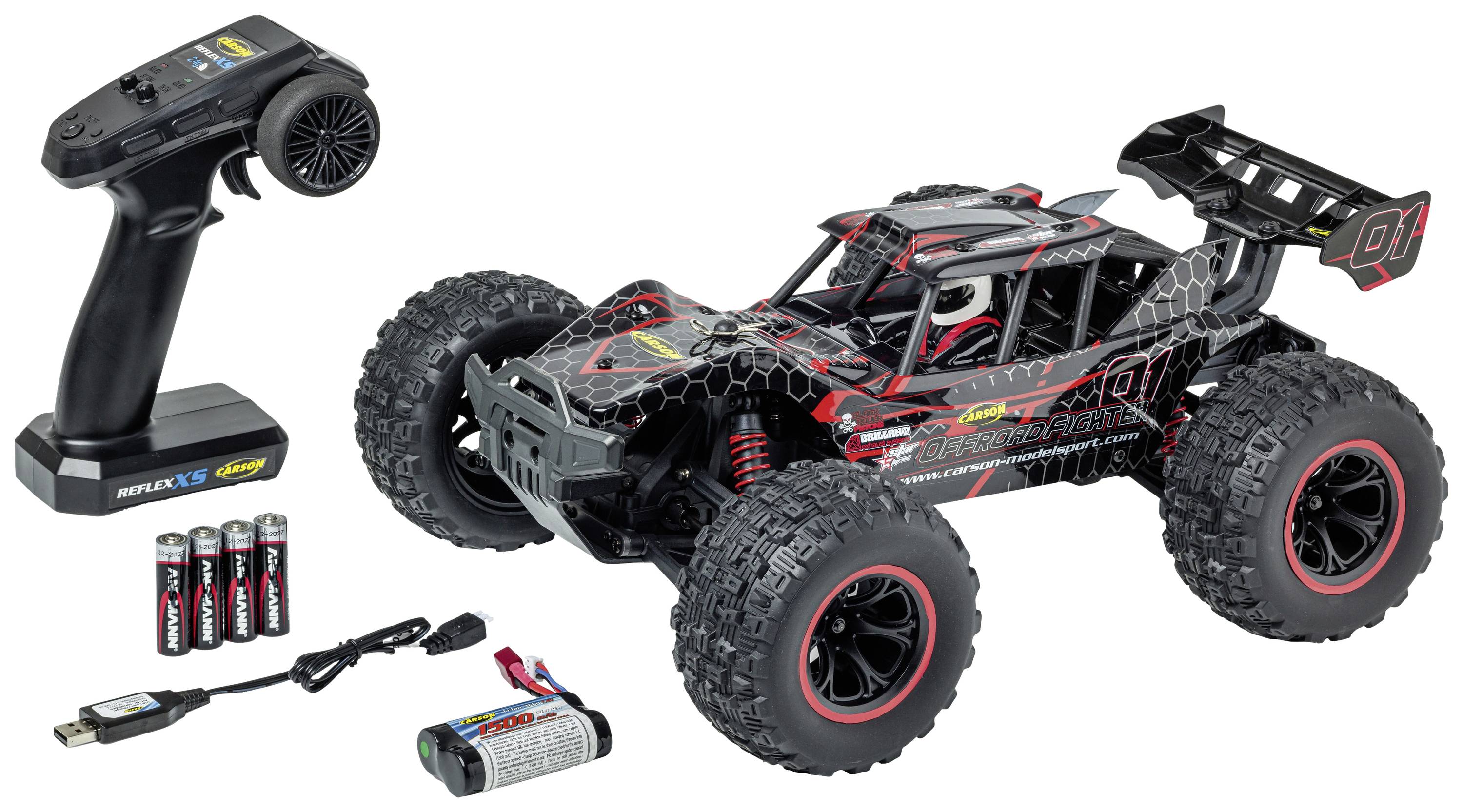 Carson Modellsport XS Offroad Fighter Cage Brushed 1:10 RC Modellauto Elektro Truggy Allradantrieb (4WD) RtR 2,4GHz
