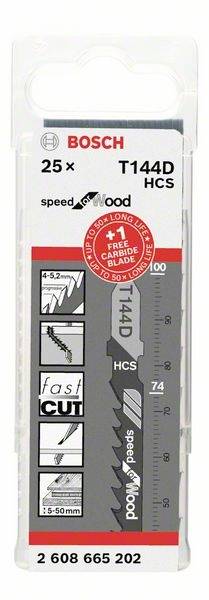 Bosch Accessories Stichsägeblatt-Set: T 144 D + 1 EXPERT 'Hardwood Fast' T 144 DHM , 25-tlg. 2608665202