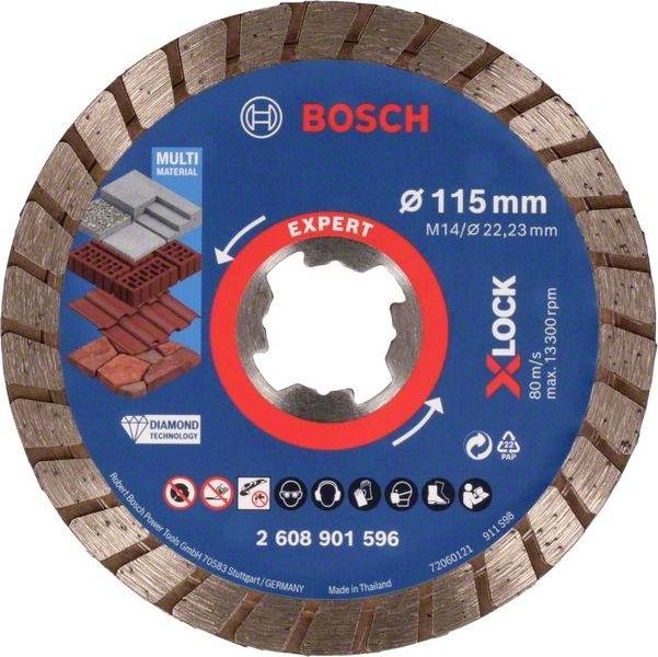 Bosch Expert X-Lock Trennscheibe, 115 mm, Multi Material, Diamanttechnologie, geeignet für Ziegel und Beton, max. 13.300 U/min.