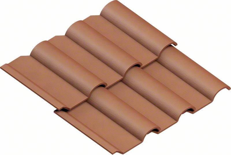 Rote Tondachziegel in Wellform, in drei Reihen angeordnet, ideal für traditionelle Dächer.