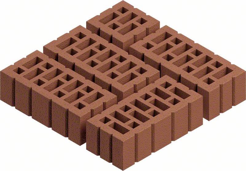 Mehrere rote Mauerziegel sind so angeordnet, dass sie ein schachbrettartiges Muster bilden.