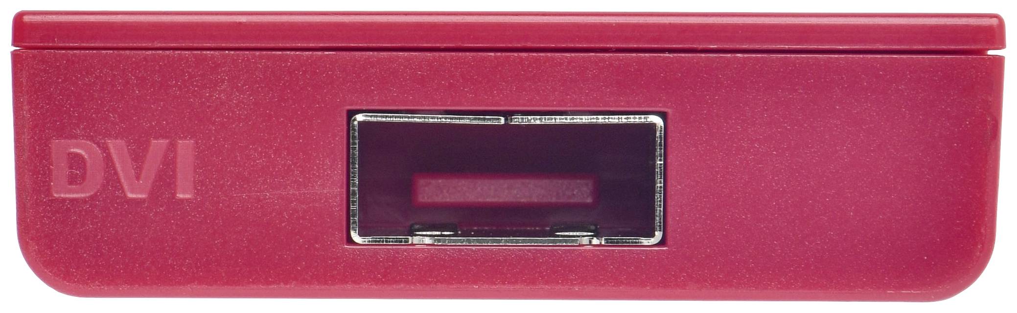 Rotes Gerät mit DVI-Anschluss, Vorderansicht.
