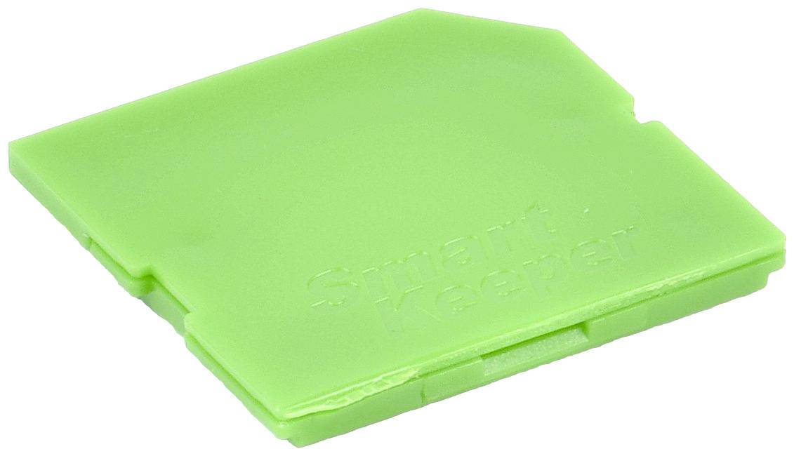 Grüne Plastikabdeckung mit der Aufschrift 'Smart Keeper', dient als Schutzabdeckung für SD-Kartensteckplätze.