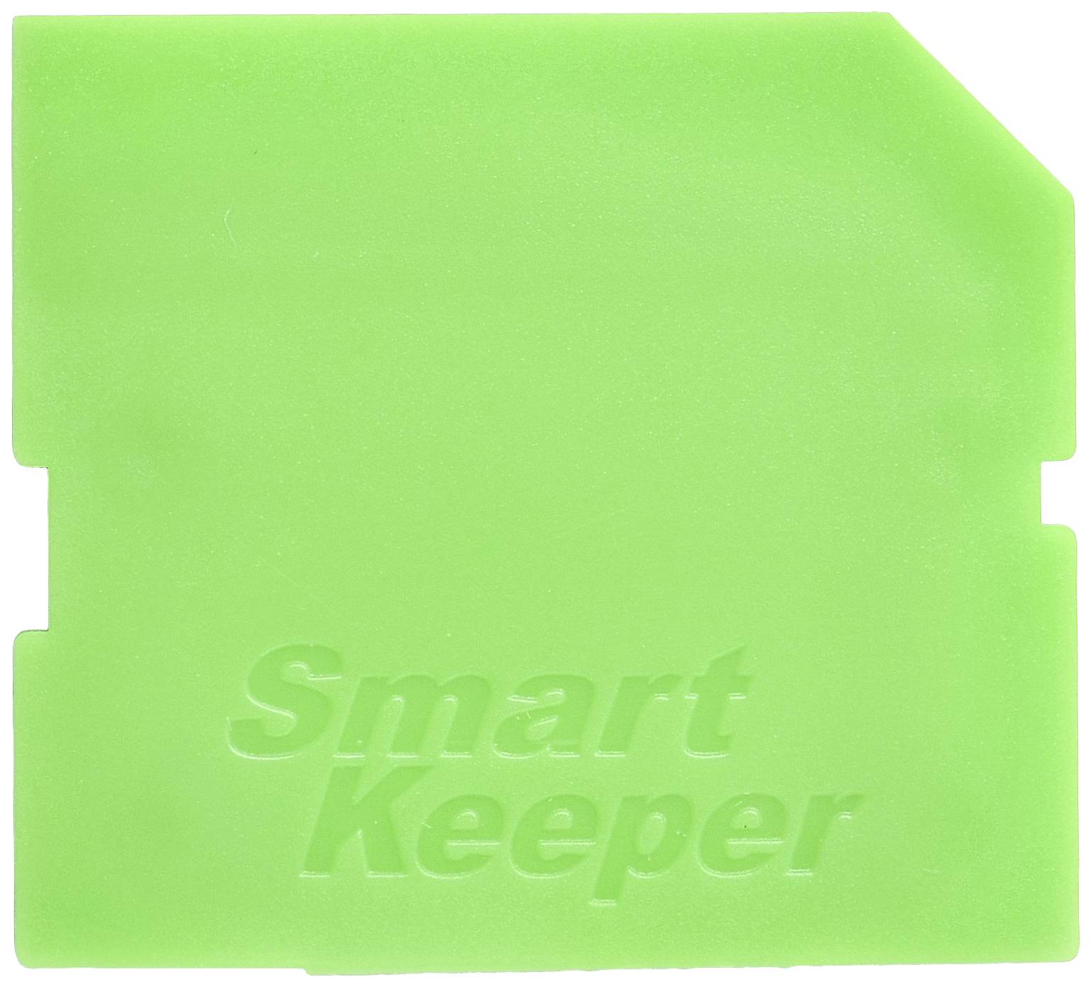Grüne Plastikabdeckung mit der Aufschrift 'Smart Keeper', verwendet zum Schutz von SD-Kartenslots vor unbefugtem Zugriff oder Staub.