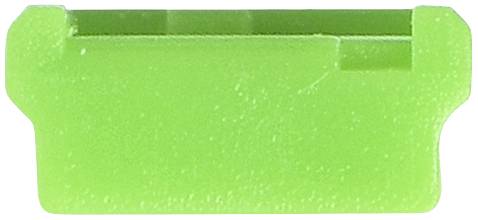 Grüner Kunststoffhalter, rechteckige Form, möglicherweise als Abstandshalter oder Schutzabdeckung genutzt.