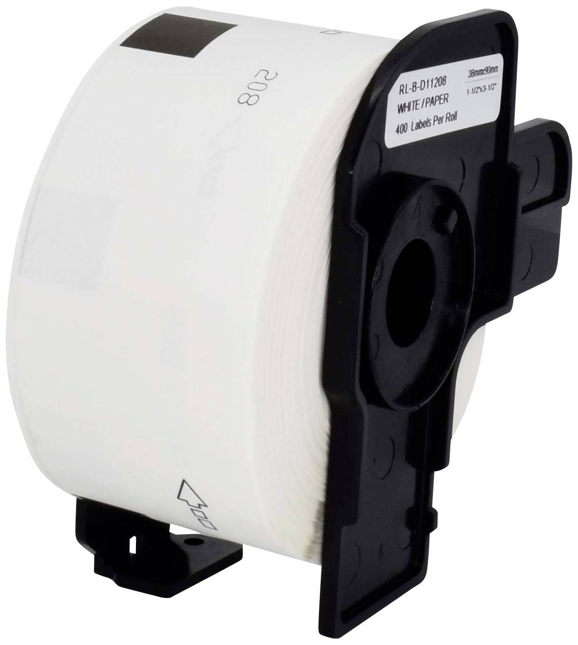 Etikettenrolle mit Halterung, enthält 400 weiße Papieretiketten.