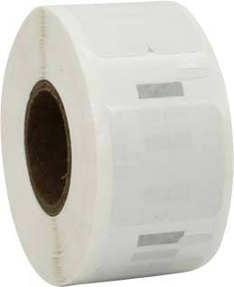 Rolle mit weißen, selbstklebenden Etiketten; geeignet für Etikettiergeräte oder Drucker.