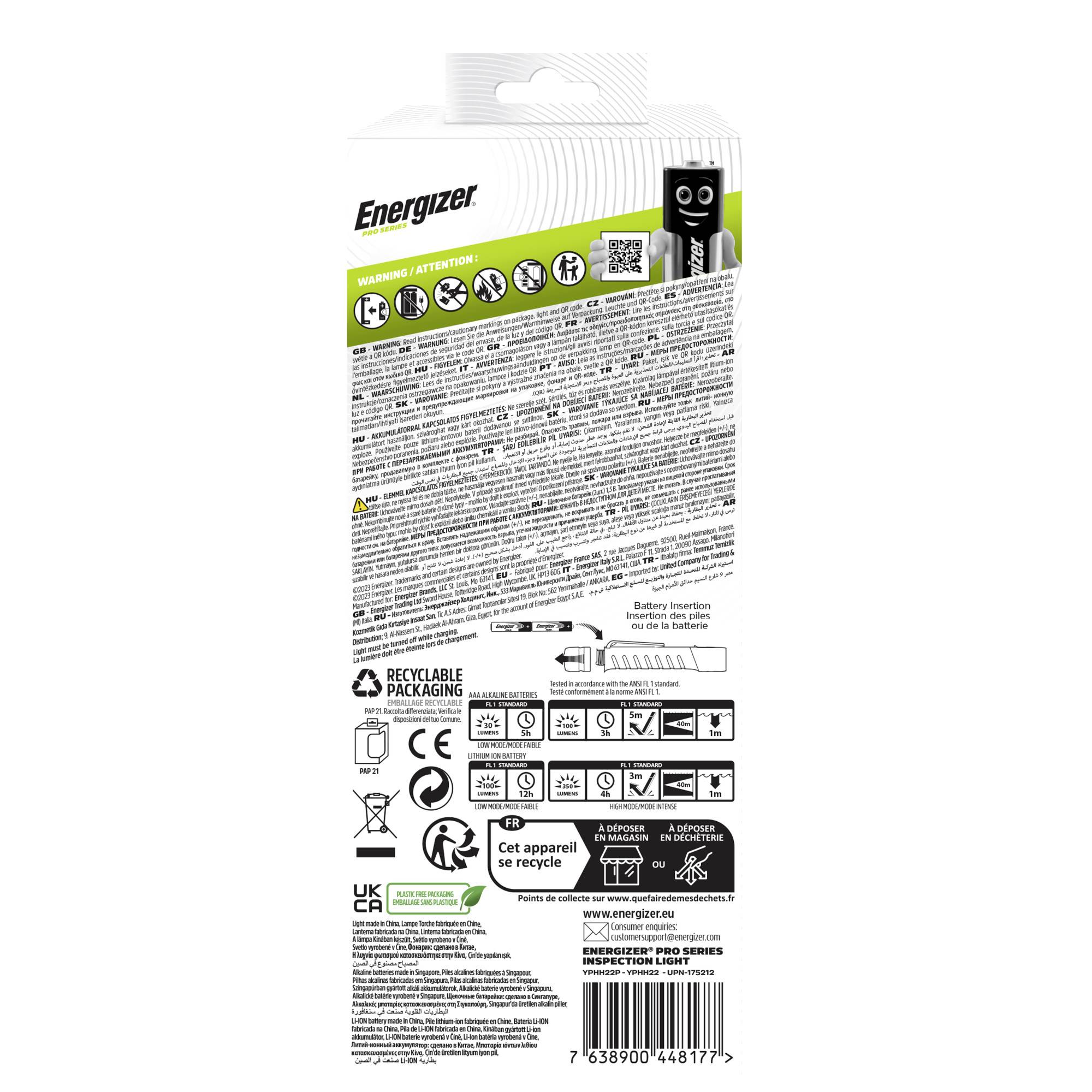 Energizer Pro Series Inspection LED Taschenlampe Li-Ionen Akkus oder batteriebetrieben 350lm 4h